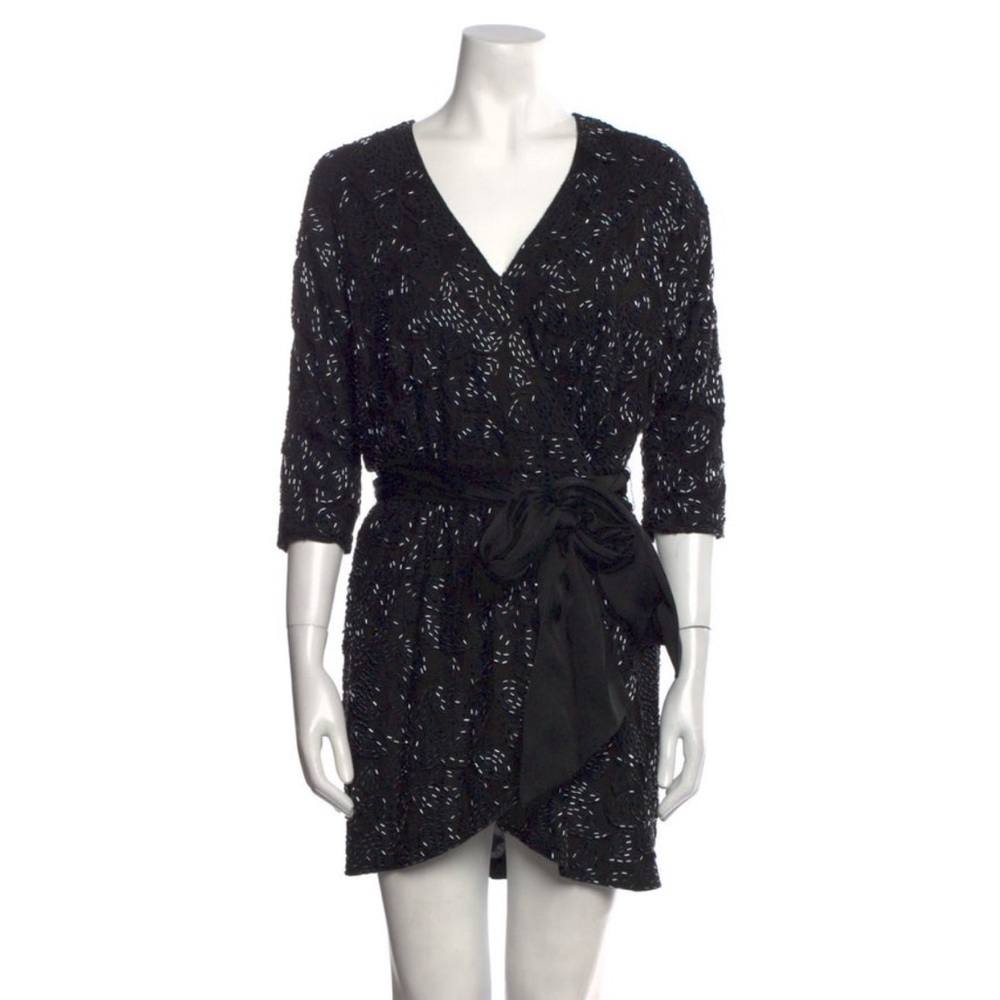 Halston Heritage Beaded Wrap Cocktail Dress Size 4
